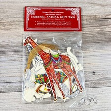 Merrimack Vintage 1984 Die Cut Cardboard Carousel Animal Gift Tags Gold Cords picture
