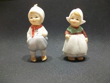 1 PAIR -Antique 1920s German Bisque Bobble Head Dutch boy & girl Figurines 3