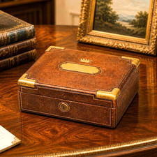 Regal Antique Victorian Leather Brass Document Desk Despatch Box Armorial picture