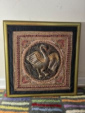 Vtg Burmese Kalaga Tapestry Embroidered Swan Sequins & Beads Gold Frame-18 X 17” picture