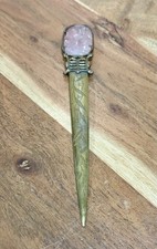 Antique Victorian Spelter Figural Owl Letter Opener Glass Eyes Art Nouveau 7'' picture