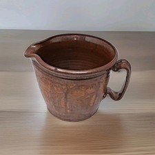 Vintage Stoneware Drip Glaze Water Jug Pitcher Brown Signded 1983 picture