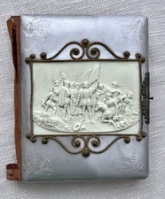 Rare Antique 1892 Columbian Exposition Tin Columbus Bas Relief Photo Album Cover picture