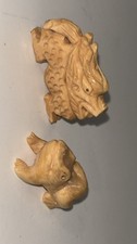 Pair of Vintage Carved Bovine Bone Beads - Dragon and Frog picture
