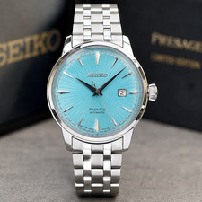 Seiko Men's Automatic Luxury Watch – Turquoise Dial Stainless Steel Bracelet picture