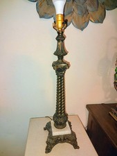Vintage Heavy Bronze Meyda Table Lamp Base Italian Carrara Marble Antique 27