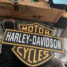 LARGE 19” + VINTAGE Harley Davidson Motorcycles Sign - Porcelain Gas Station picture