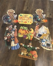 Vtg Thanksgiving Die Cut Decoration Lot 13 Beistle Eureka Turkey Pilgrim Fall picture