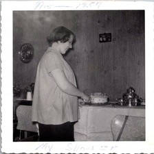 Vintage 1954 Photo Pregnant Woman Baby Shower Cake Family Snapshot Nov picture