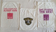 Vintage Calico Christmas Ham Bag Lot 3x Australian Pork Cotton Tree Meats picture