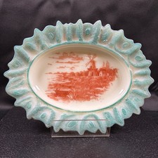 Antique Uranium Milk Glass Oval Bowl Peacock Feather Windmill Dutch Landscape picture