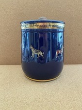 Antique Royal Doulton Lambeth Tobacco Jar Cobalt With Dog Breed Decoration picture