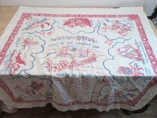 Vintage 1956 ALASKA STATE Souvenir Cotton Map Red Tablecloth MARIE DRAKE 44x48 picture