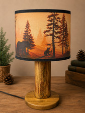 Rustic Bear Lamp | Handmade Wood Table Lamp | Woodland Cabin Decor | Wildlife La picture
