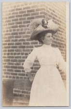 RPPC c1910 Woman Huge Plumed Hat Prescott AZ Real Photo Postcard picture
