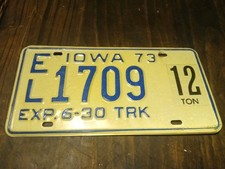 Vintage 1973 Iowa Truck License Plate EL 1709 12 TON Heavy Commercial Farm MO picture