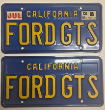 Vintage California FORD GTS Vanity License Plate Pair 1980s Ford GTS DMV Env. picture