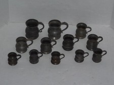 VINTAGE ENGLISH PEWTER 3 , 1/2 , 1/4 GILL MEASURING TANKARD (12) MARKED READ picture