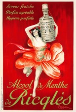 🎨 Alcool de Menthe de Ricqlès Vintage Italian Poster by Cappelli-  c1926 24x32” picture