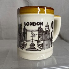 Vintage London Souvenir Ceramic Coffee Mug Brown Cream Landmarks Guard picture