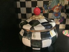 Mackenzie Childs Classic Courtly Check Enamel Squashed Pot  Amazing picture
