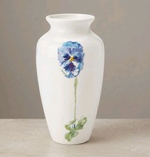Tiffany & Co Vintage 2001 Blossom Blue Pansy Ceramic Floral Vase England 8.5” picture