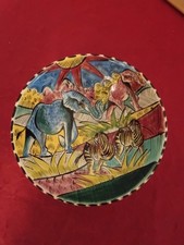 Penzo Zimbabwe 2005 Pottery Hand Painted Footed Bowl Safari Animals picture