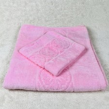 Vintage Scipio Bath Towel Set (2) Pink Washcloth Cotton Made in Taiwan MCM Retro picture