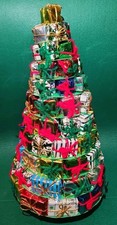 Vintage MCM Christmas Tree Centerpiece Foil Wrapped Mini Gift Box Present Kitsch picture