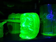 RARE Vaseline Glass Witch Head Toothpick Holder picture
