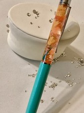 New Pretty Yellow & Orange Flowers W/sparkle Glitter Green Float Pen picture