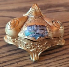 Antique Riverside Hotel Reno Nevada Gold Tone Painted Metal Casket Jewely Box picture