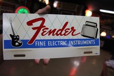 RARE 1950s  FENDER GUITAR DEALER PAINTED METAL SIGN AMP MUSIC ROCK ELVIS BEATLES picture