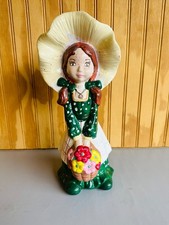 Vintage Ceramic Country Girl Cottage Dress Flower Bouquet Statue Figurine Chic picture