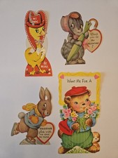 Lot Of 4 Vintage Animals Valentines MCM 1950s Cat, Duck, Rabbit, Bear picture