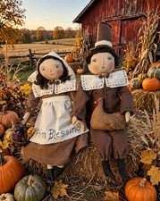 Primitive Thanksgiving folk art dolls, collectible, Dumplinragamuffin picture