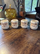 Vintage Japan NOEL Santa Face Mugs Set of 4 Winking Holly Handles MCM 1950s 3