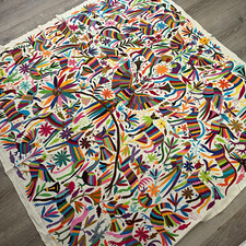 Vintage Extra Large Otomi Tapestry, Hand-Embroidered Mexican Wall Art 6 x 6 Feet picture