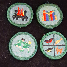 Girl Scouts: Lot of 4 Embroidered Badge Patches Green Border VTG & Retired  picture