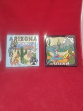 2 Vintage Arazona Tile Trivets Earthtones Masterworks Humming Bird Desert Motif picture