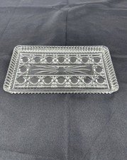 Vintage Bohemian Cut Crystal Tray Rectangular Large Heavy Thick Clear Decorative picture