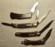 Lot of 4 Vintage Pocketknives, Wood & Plastic Handles, Stainless Slipjoint picture