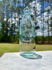 Vintage Absolutely Pure Milk Bottle Aqua Glass Embossed Cow Quart Dairy Bottle picture