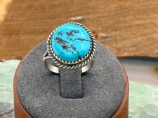 Vintage Leroy Navajohn Navajo Sterling Silver Turquoise Ring Sz 6--2371.26 picture