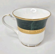Noritake Fitzgerald Footed Teacup Coffee Mug 4712 Green & Gold Fine Bone China picture