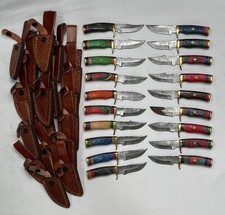 Lot of 20 HANDMADE DAMASCUS STEEL SKINNER CAMPING 6 IN KNIVES W SHEATH, WHOLESAL picture