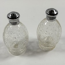 Vintage Crackle Glass Salt & Pepper Shakers w/silver tone tops set of two picture