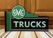 GMC Trucks Sign 2 Sided Gas Oil Garage Parts Tools Vintage Style Wall Decor picture