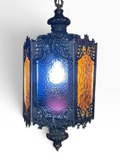 VTG MCM Spanish Revival Gothic Amber Hanging Swag Lamp Retro 1960's.Brass Metal  picture