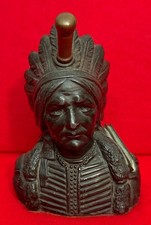 Vintage Bronze Indian Head Headdress Chief Tabletop Striker Lighter w/Striker picture
